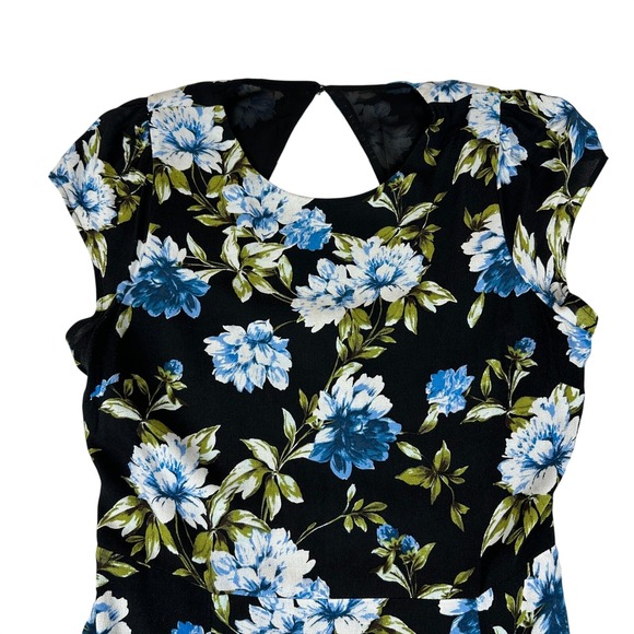Banana Republic Dresses & Skirts - Banana Republic Blue Floral Midi Dress Cap Sleeve Keyhole Back 585951-01 Size 8